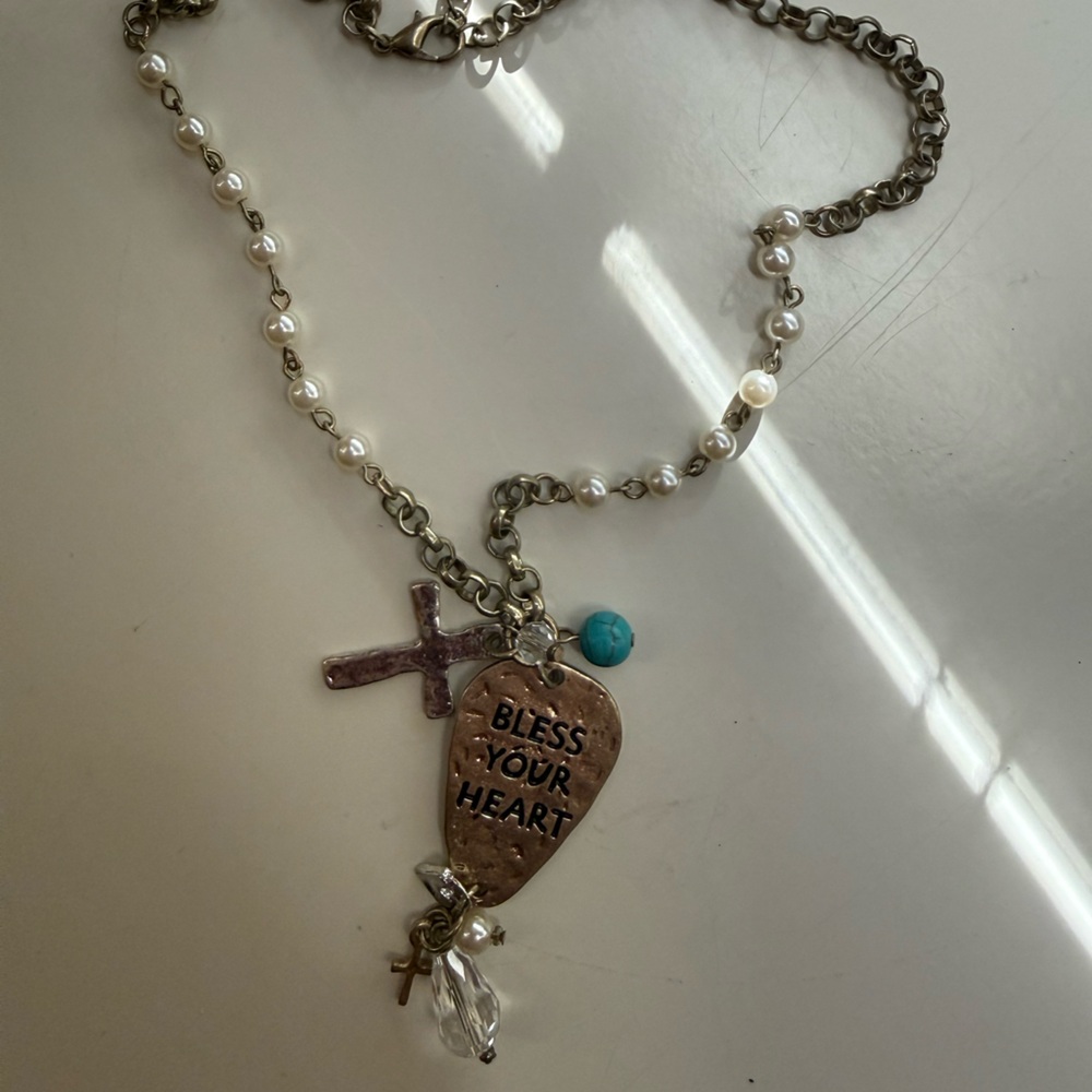 Bless Your Heart Silver and Turquoise Necklace